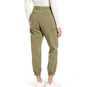 High Waist Garment Dyed Twill Cargo Jogger Pants